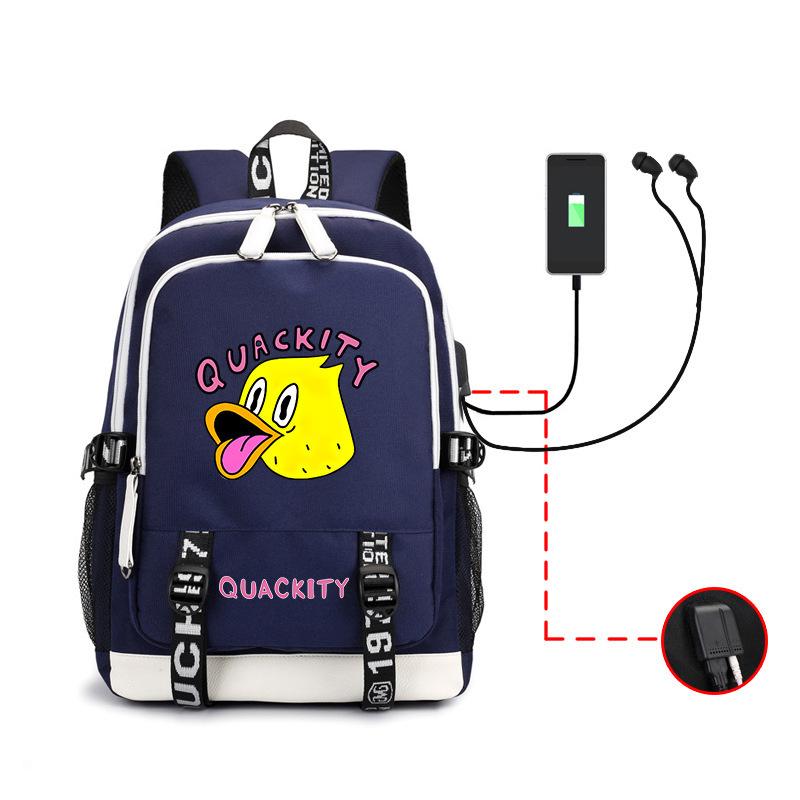 Internet celebrity blogger Quackity backpack male and female anime USB large capacity charging backpack outdoor printed logo