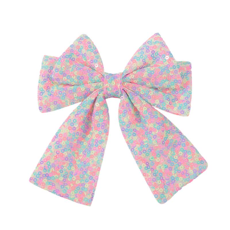 Baby Girls Christmas Glitter Sequins Big Bow Hair Clip 4.9'' Bowknot Hairpins Sweet Cheerleading Festival Headwear