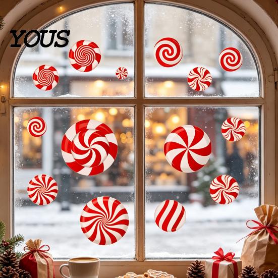 Holiday Candy Pattern Decorations Christmas Static Window Clings for Glass, Decorations, Gingerbread Man Decorative PVC Stickers Windows Cane
