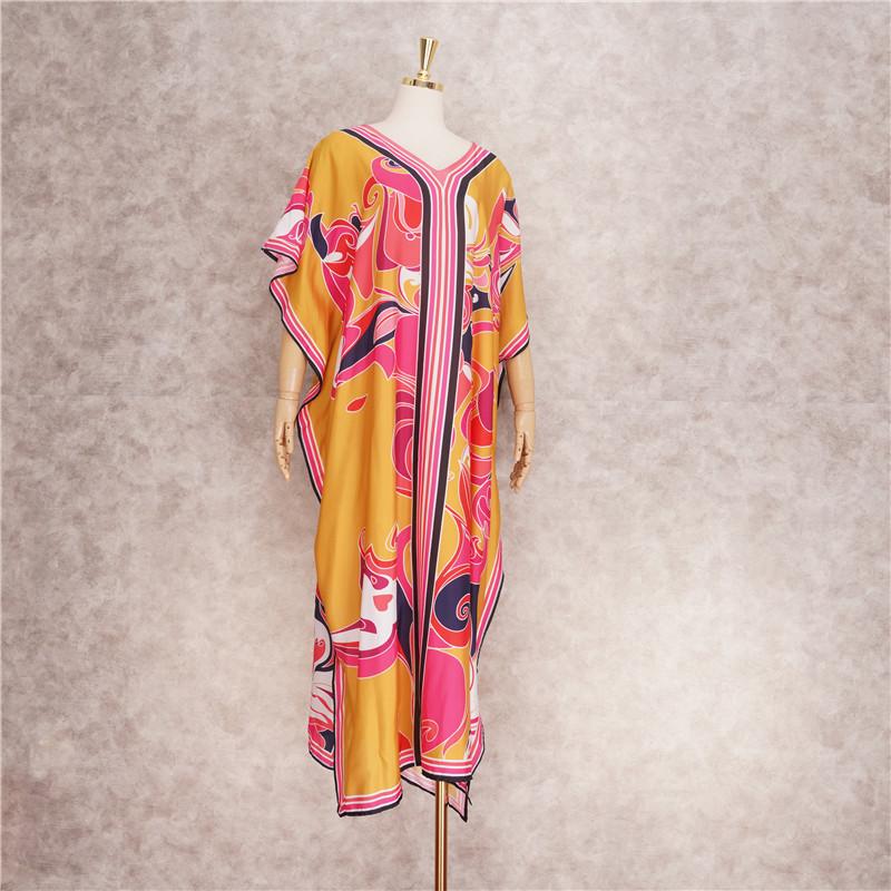 Long Kaftan Bohemian Printed Bikini Cover-ups Sexy V-neck Half Sleeve Maxi Dress Tunic Women Beach Wear Swim Suit Cover Up Q1333