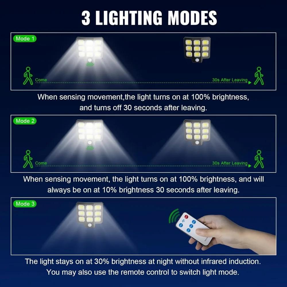 Outdoor LED COB Solar Lights Split Motion Sensor Flood Lights Waterproof Solar Light Remote Control Wall Lamp Yard Patio Garden