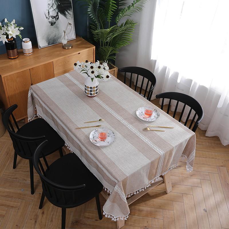 Waterproof Cotton Tablecloth With Tassel Trim Modern Minimalist Rectangle Dining Table Cover Home Cafe Market