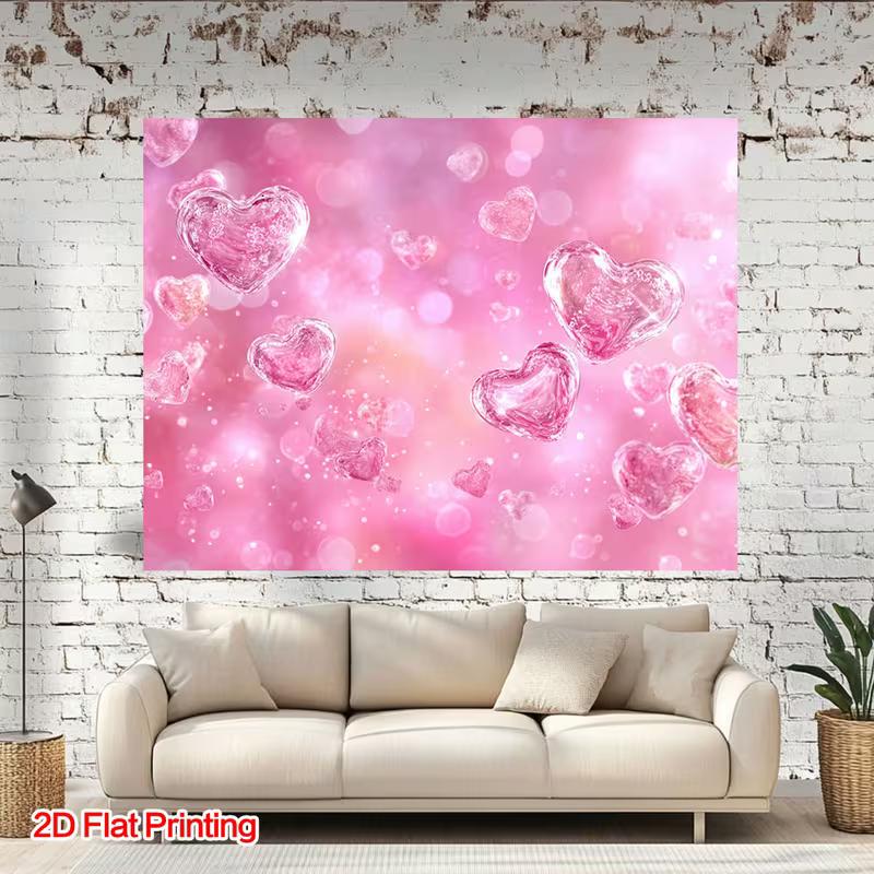 Romantic Pink 2D Backdrop, Glittery Crystal Hearts Photo Background