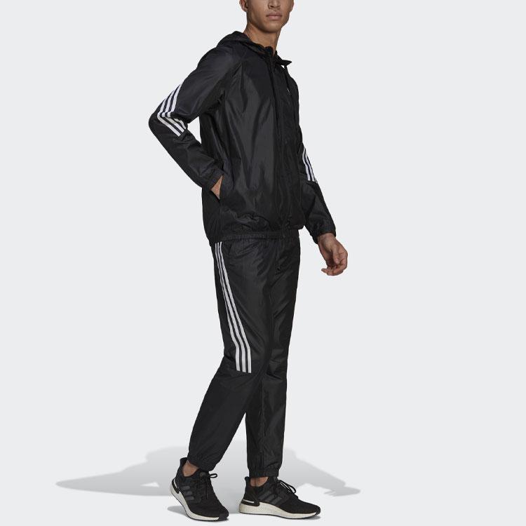 Adidas Mts Wvn Hooded Striped Sports Suit Men Sportswear Black H15580