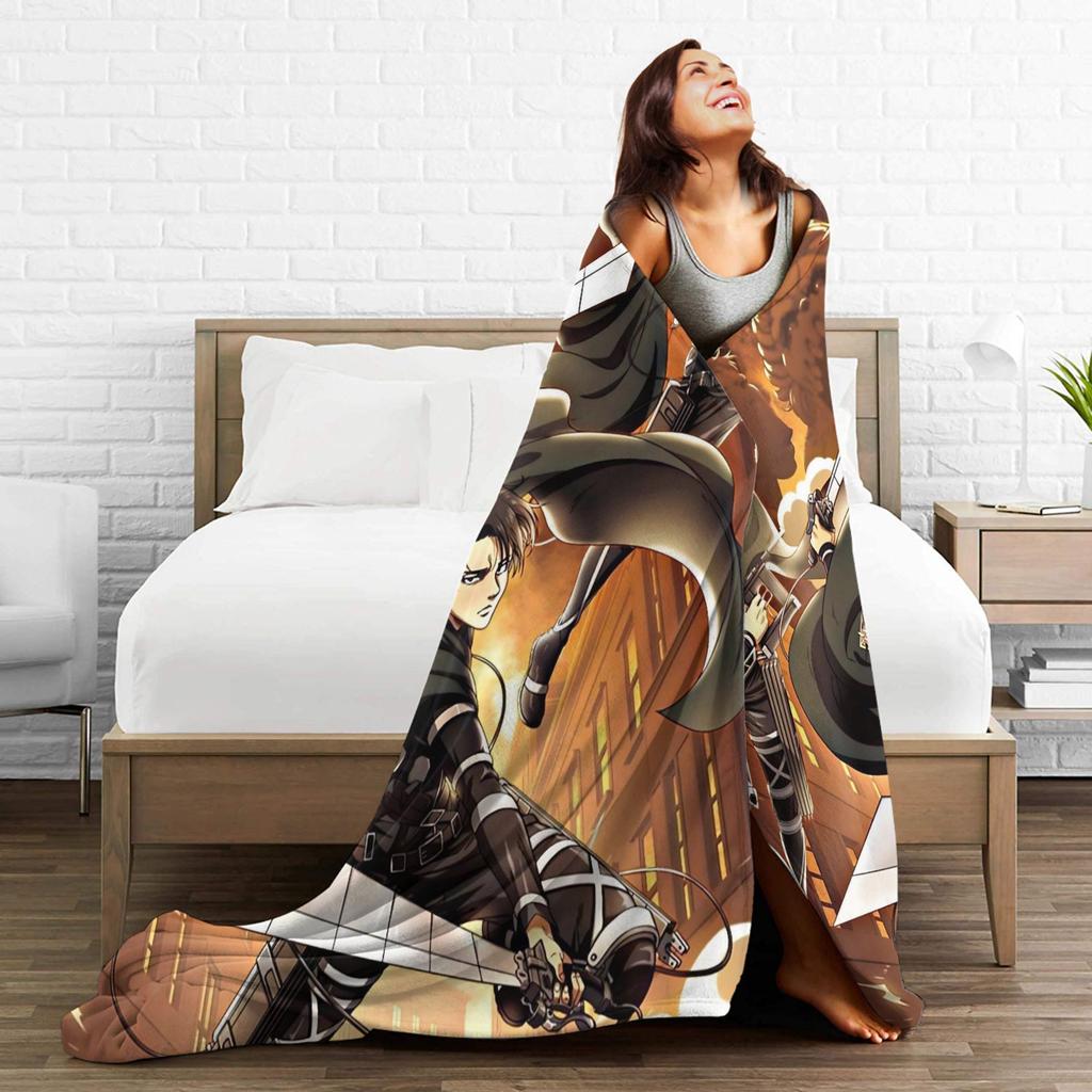 Attack On Titan Eren Anime Cartoon Knitted Blankets Fighter Wool Throw Blanket Home Print Lightweight Bedspreads Multi-function