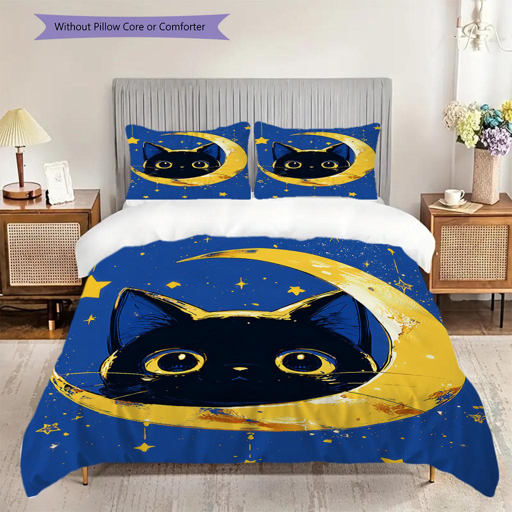 Set Copripiumino Trapuntato con Motivo Gatto Nero Federa Decorazione per la Casa Regalo di Compleanno (1 * copripiumino + 2 * federa, senza nucleo)