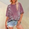 Floral Printed Womens Casual T Shirt Loose Short Sleeve Round Neck Fashion Top