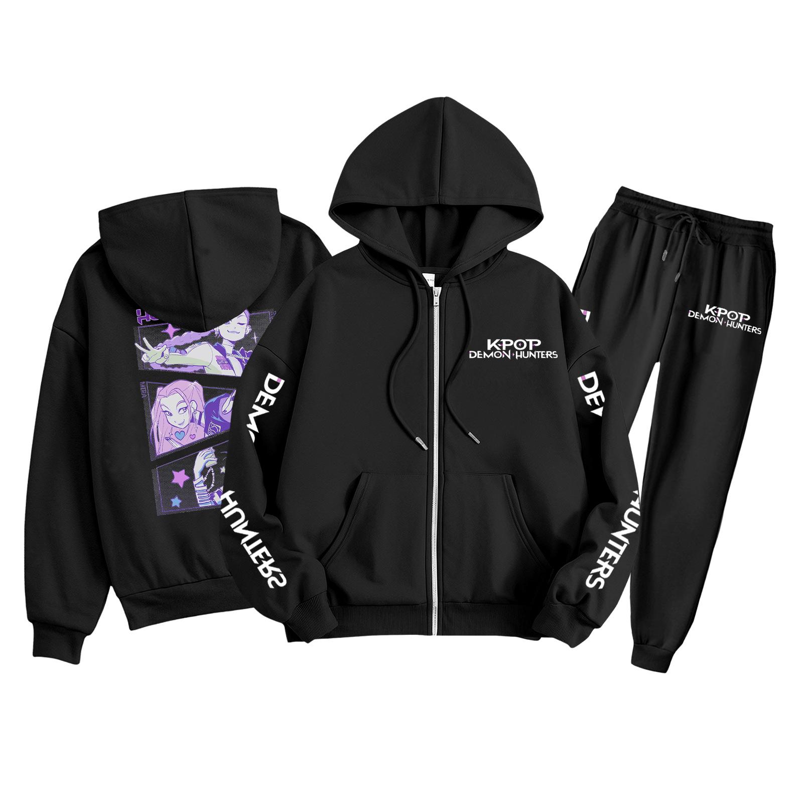 

Children s Fashion Long Sleeve Zipper Hooded Sweatshirt Sweatpants Print Pocket Sweatshirt Set 100