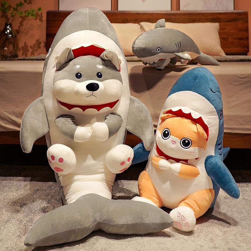 Unique Different Colour Eyes Cosplay Shark Tail Cat Plushies Stuffed Plush Cute Whale Cat Shiba Inu Dog Throw Pillow Cushion Boy