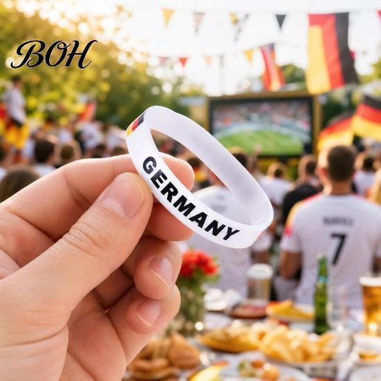Kids And Adult Wristband Soccer Silicone Bracelet, National Flags Adjustable Wristbands with Breathable Band Snap Buckle for Sports Events,