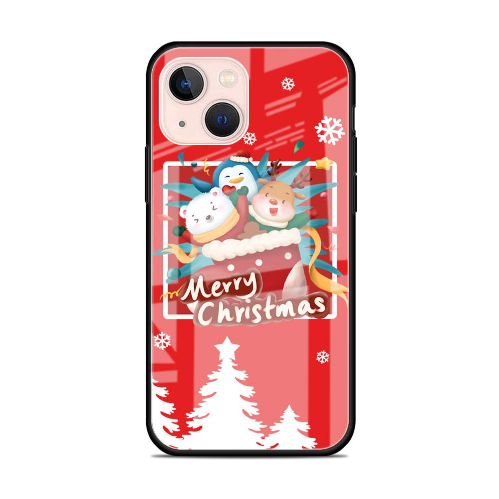 Christmas Cartoon Snowman Glass Case For Apple iPhone 14 13 11 12 Pro 7 XR X XS Max 8 6 6s Plus SE 2022 Tempered Phone Tampa