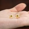 Tichiya Natural Hetian Jade Peach Blossom Earrings, S925 Sterling Silver, Chinese Style, Elegant Flower Design for Women.