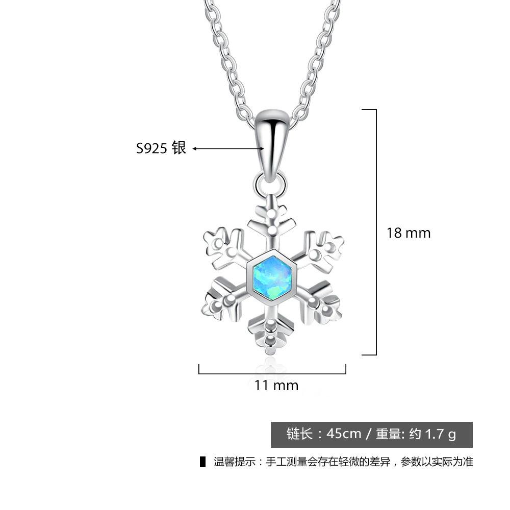 High Quality Genuine 925 Silver Christmas Snowflake Pendant Necklace Blue Opal Sweater Clavicle Chain