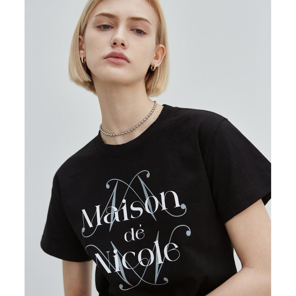 

NICKNICOLE NICOLE MAISON LOGO SILKET CROP TOPBLACK
