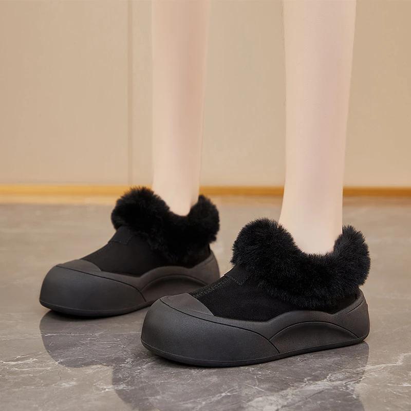 Fashion Flats Thick Shallow Women Snow Boots Fur Short Plush Winter Fashion New Suede Casual Women Shoes 2025 Trend Comfort Warm Boots