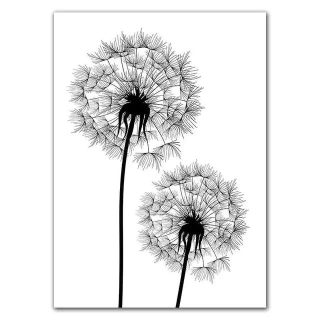 Black White Dandelion Blooming Flower Canvas Paintings Modern Minimalist Flower Plant Wall Art Poster Prints for Room Home Decor