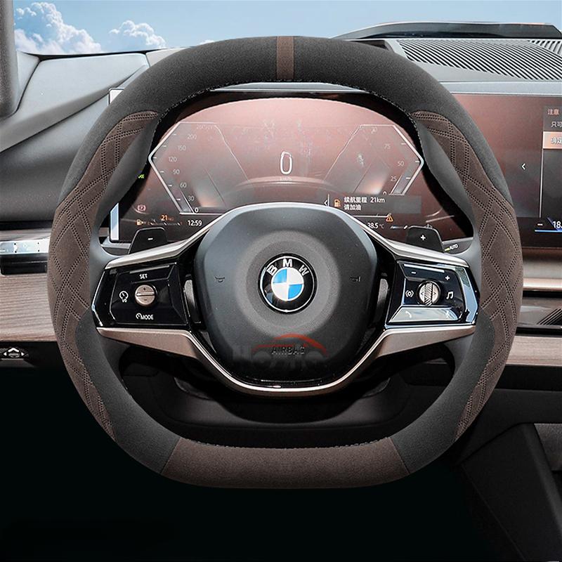 AAAOV1 Suede Leather Car Steering Wheel Cover for BMW 1 3 4 5 Series I5 I4 Z4 X3 M5 M4 M440i M3 M2 M135 2025 Auto Accessories