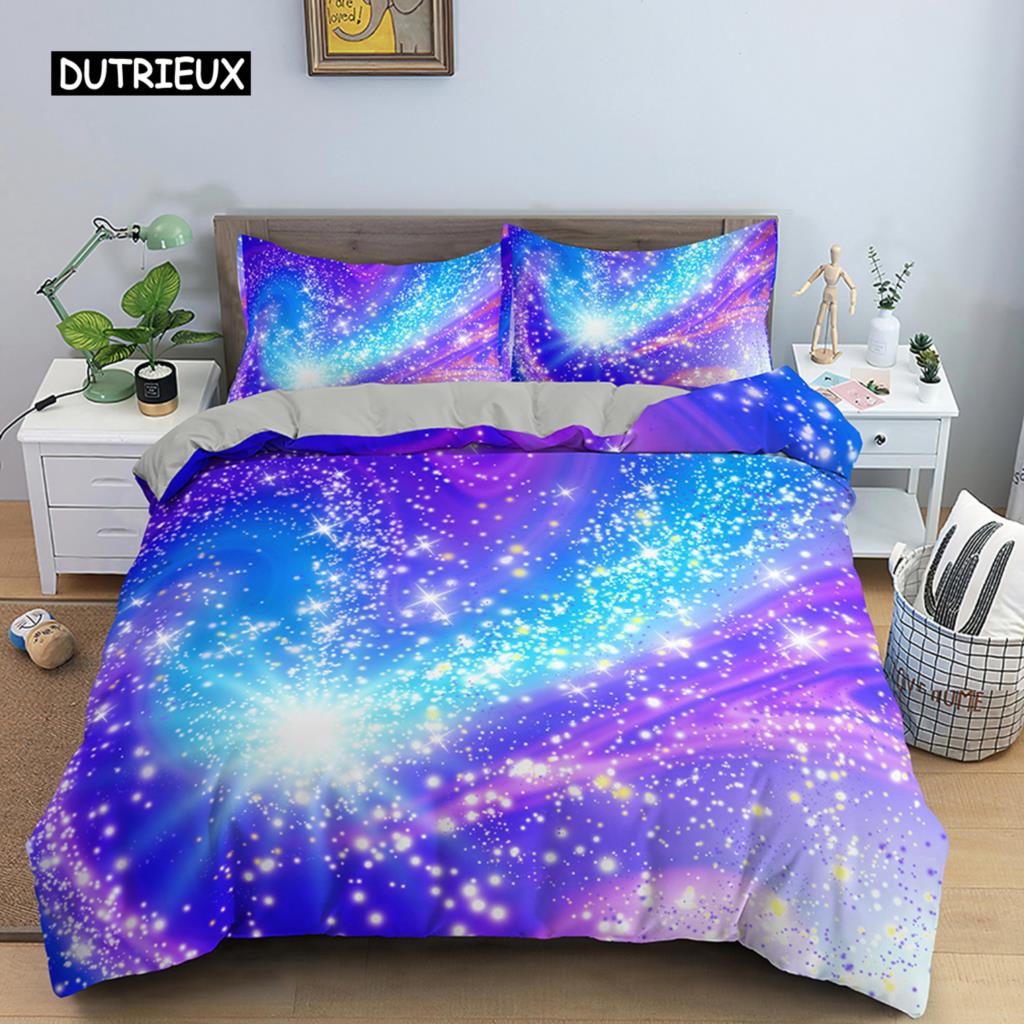 Povlak na přikrývku Barevné hvězdicové ložní prádlo Přehoz na postel Outer Space Povlak na postel Sky Light s potiskem pro děti