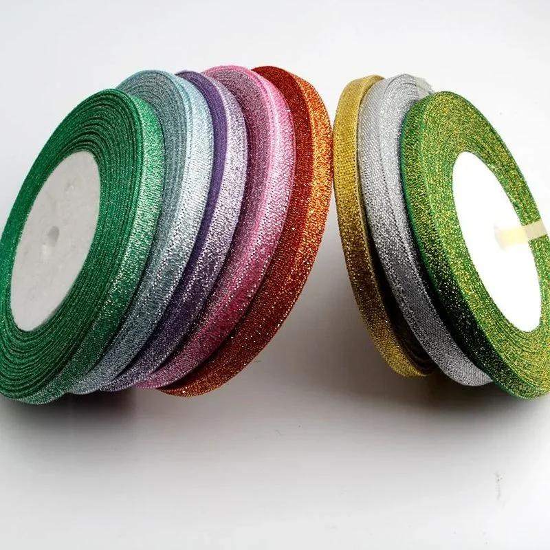 25Yards 6mm Multicolor Silk Satin Organza Ribbon Glossy Glitter Ribbon Wedding Cake Gift Decoration Crafts Garment Accessories