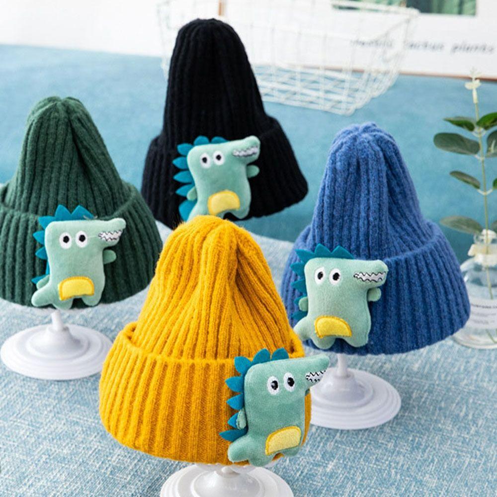 Winter Cute Kids Hats Handmade Thick Warm Soft Beanie Ear Warmer Knitted Cap Dinosaur Shape