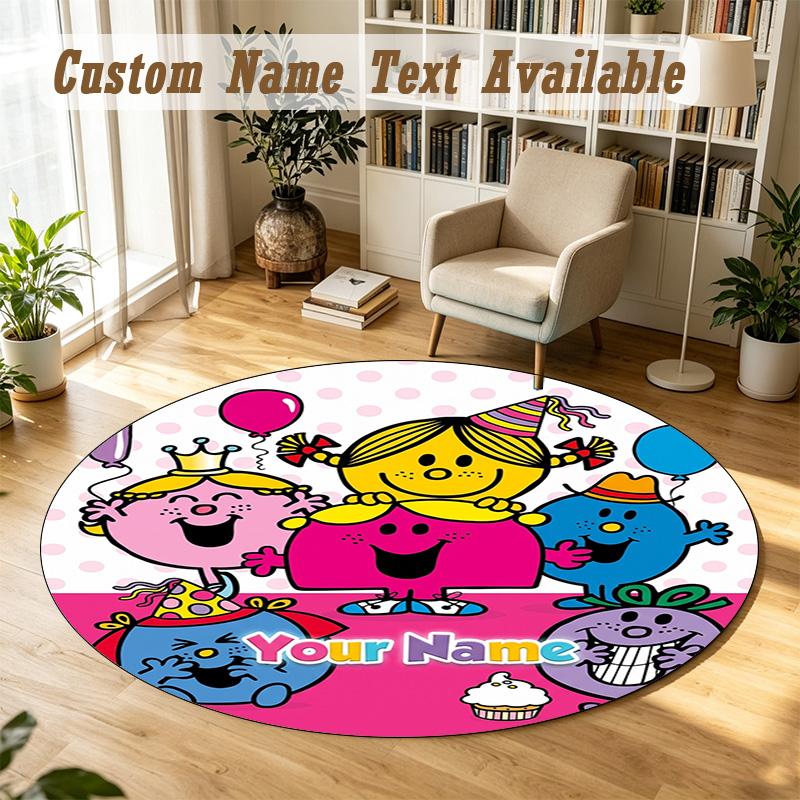 Round Rug Custom NameMr. Men & Little Miss Pattern Non Slip Carpet Home Floor Decor