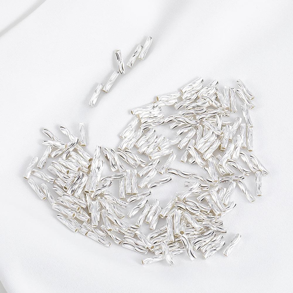50PCS Hollow Wavy Faceted Straight Tubes Wavy Faceted Jewelry Findings Bracelet Making серебряный