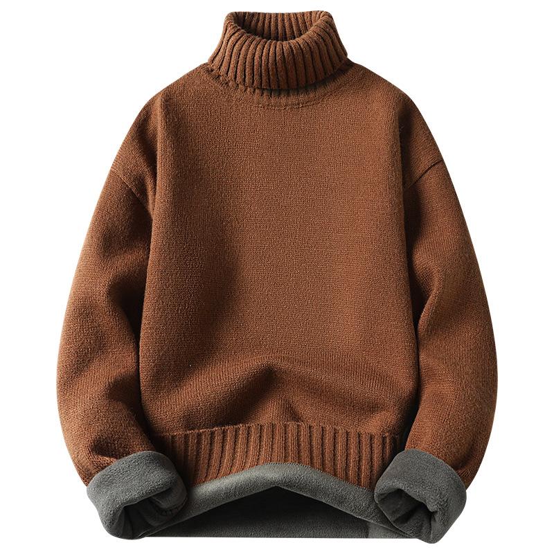

5 классических цветов осень и зима мужской длинный рукав высокий воротник однотонный с толстым флисом пуловер свитер мужской теплый вязаный свитер XXXL коричневый