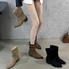 Suede Women's Mid-calf Boots Solid Color Mid-heeled Fashion Winter New Women's Pointed Toe All-match Pleated Fashion Boots