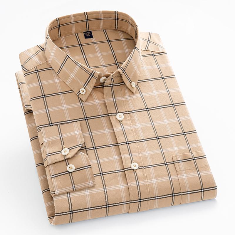 Long Sleeve 100% Cotton Comfortable Men Striped Shirts Business Casual Office Plaid Pure Cotton Male Blouses