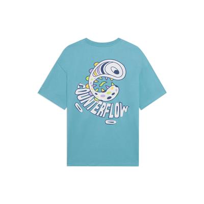 T-shirt Casual Larga a Maniche Corte con Motivo Cartone Animato Li Ning Unisex Top Blu AHSSA55-3