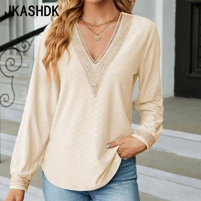 Women's Fashion Casual Spring Autumn Long Sleeve V-Neck Loose Blouses & Shirts