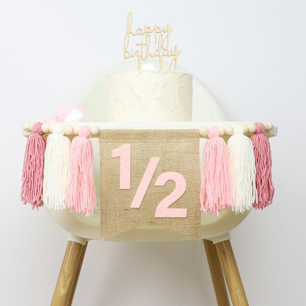 Boho 1st Birthday High Chair Banner Handmade Yarn Tassel Birthday Banner Linen Hat Wooden Bead Party Decoration Photography Prop