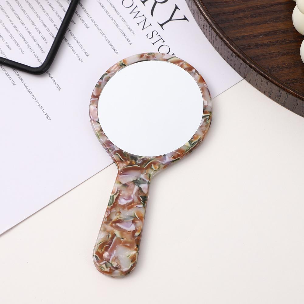 Poignée Acétate Petit Miroir Rond Portable Compact Miroir de Maquillage Miroir à Main pour Retouches Quotidiennes Miroir à Poignée Transfrontalier