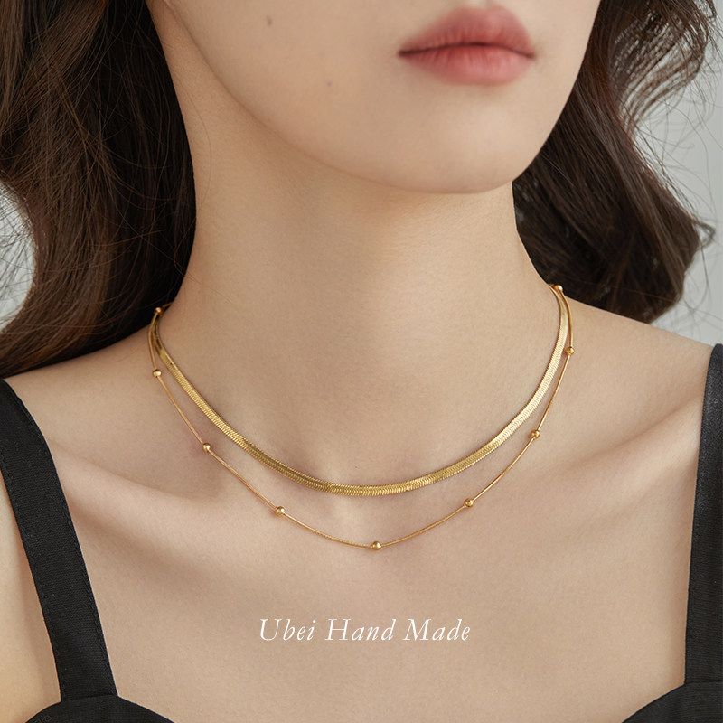 Cold Wind Fashion Minimalist Titanium Steel Snake Bones Chain 18K Gold A Set of Combination Chains