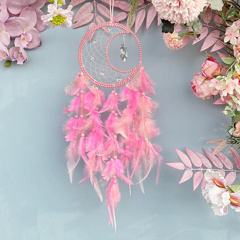 Dream Catcher Natural Crystal Stone Wind Chimes Boho Hand-woven Feathers Bedroom Hanging Ornaments Festival Gift Home Decoration