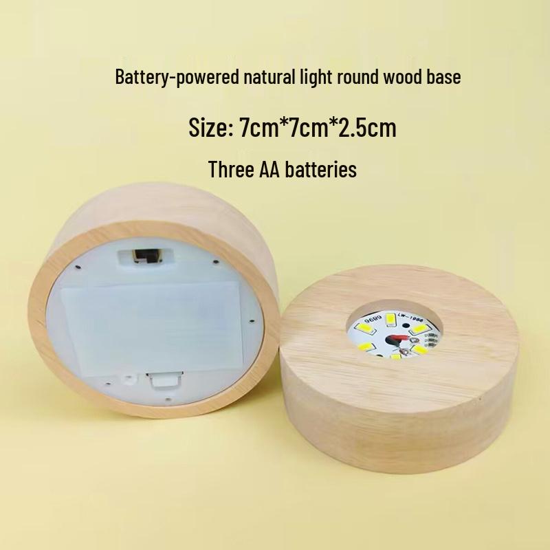 Solid Wood Touch Lamp Base: White/Warm Light 7-Color LED Night Light Display Pad
