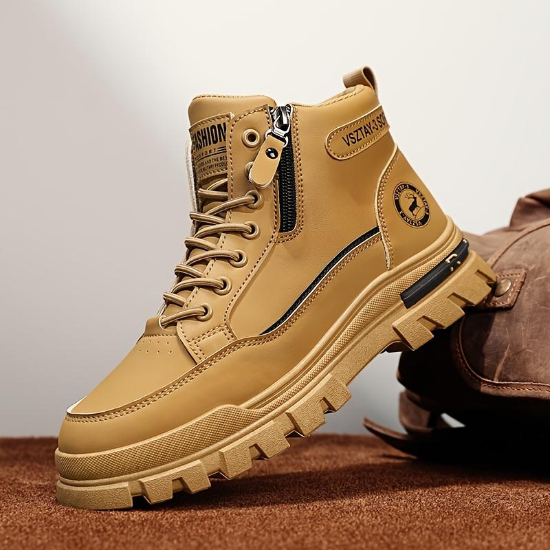 Men's Vintage Casual Sports Boots, Solid Color Mid-Top Lace-Up with Plain Toe, Faux Upper,Fabric Inner, PVC Sole, EVA Insole for All-Season Daily Wear