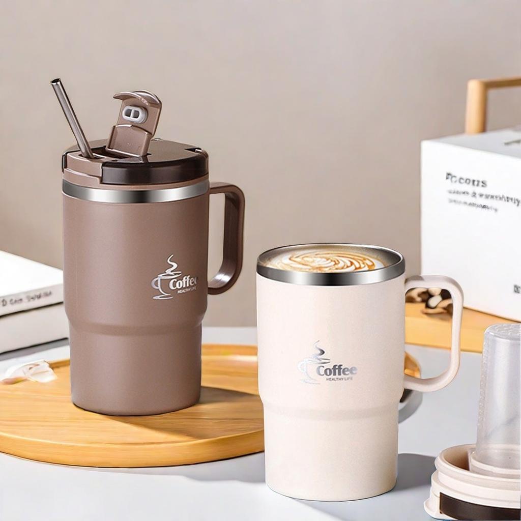New Coffee Cup With Strainer&Spoon 304 Stainless Steel Office Drinking Cup Leak Proof Portable Tea Milk Coffee Mug