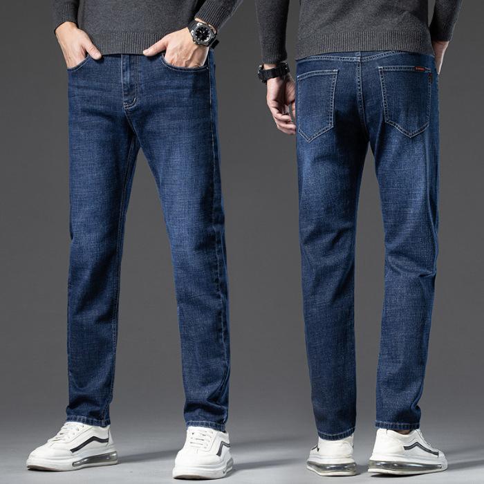 Autumn and winter velvet thickened men's jeans trendy youth loose elastic slim straight long pants