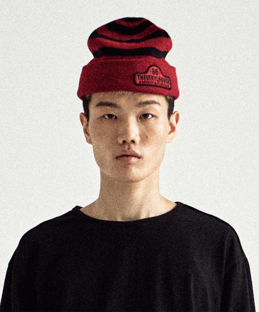 THEVINYLHOUSE Wappen Stripe Beanie Red