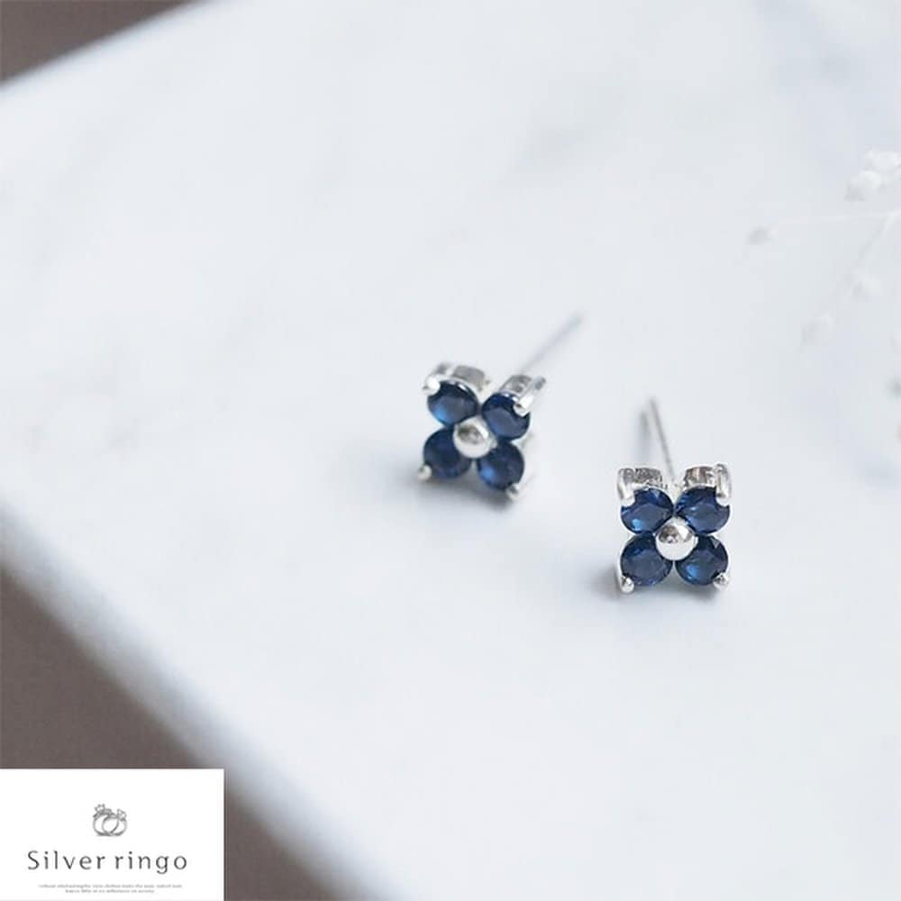 925 silver September birthstone flower-shaped earrings sapphire fleur e