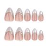 24 Pieces Short Almond Shape Press On Nail Glossy White French Tips with 3D Gold Line Decoration Artificial Nail
