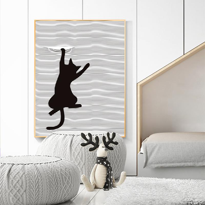 Moderne abstrakte schwarz-weiße Streifen Katzen Leinwand Poster drucken Nordic einzigartige Dekor Tier Wand Kunst Bilder für Zimmer Home Living