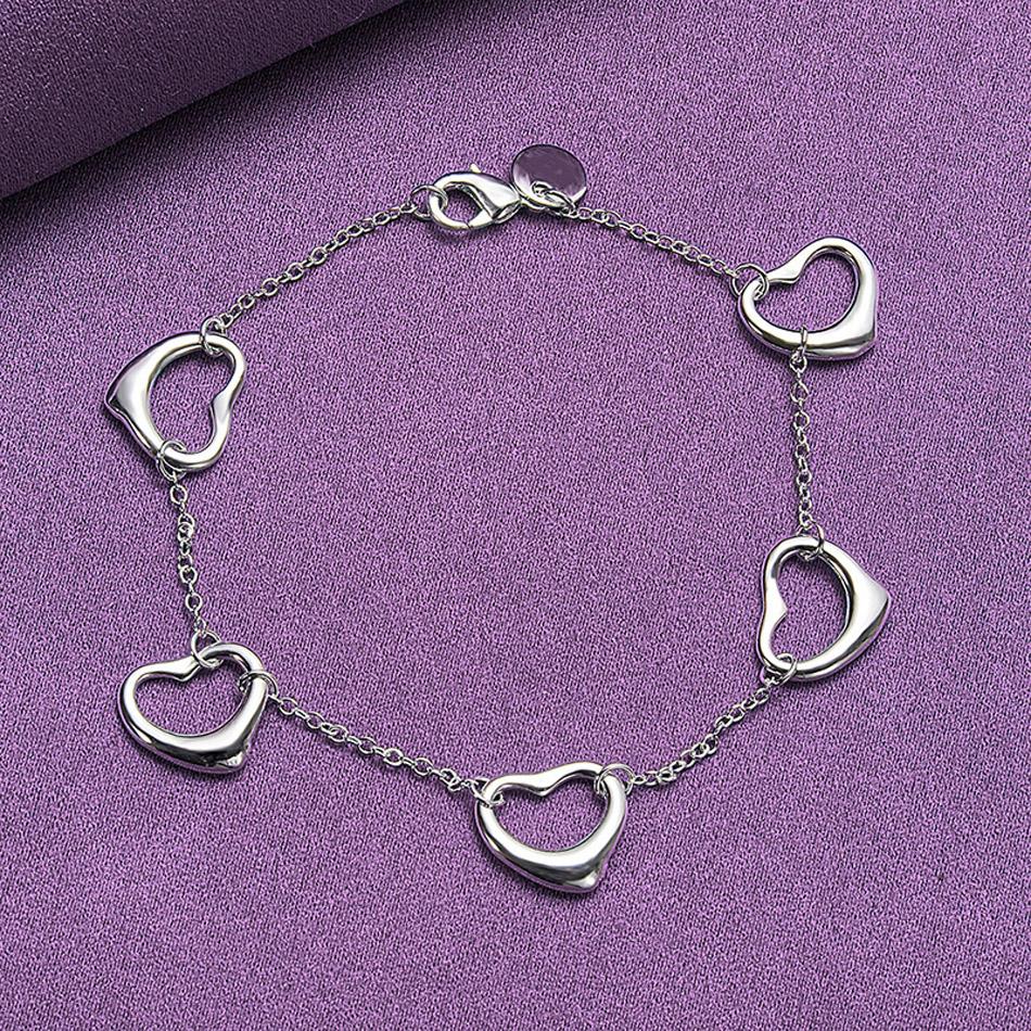 

CHSHINE 925 стерлингового серебра пять сердец браслет модные украшения с подвесками 20 см 8 дюймов 20CM 8inches