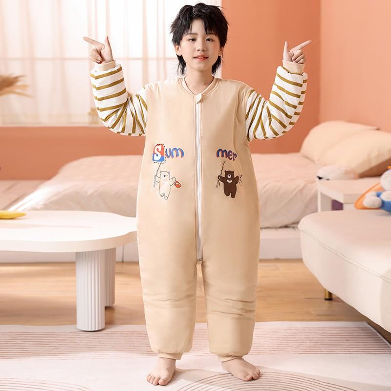Cotton Warm Toddler Sleepsuit With Legs Boys Girls 3-12 Years Thick Pajama Sleep Bag Winter