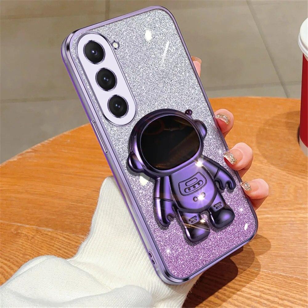 

Роскошный чехол-держатель с блестящим покрытием для Samsung Galaxy S24 S23 S21 S20 Fe S22 Plus Note 20 Ultra, мягкий чехол с подставкой Samsung Note 10Plus фиолетовый