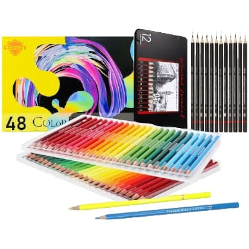 Corslet 60 Pcs Drawing And Sketch Pencils For Artists Kit Sketch Pencils Set For Artists Pencils Drawing Pencil Oil-Base