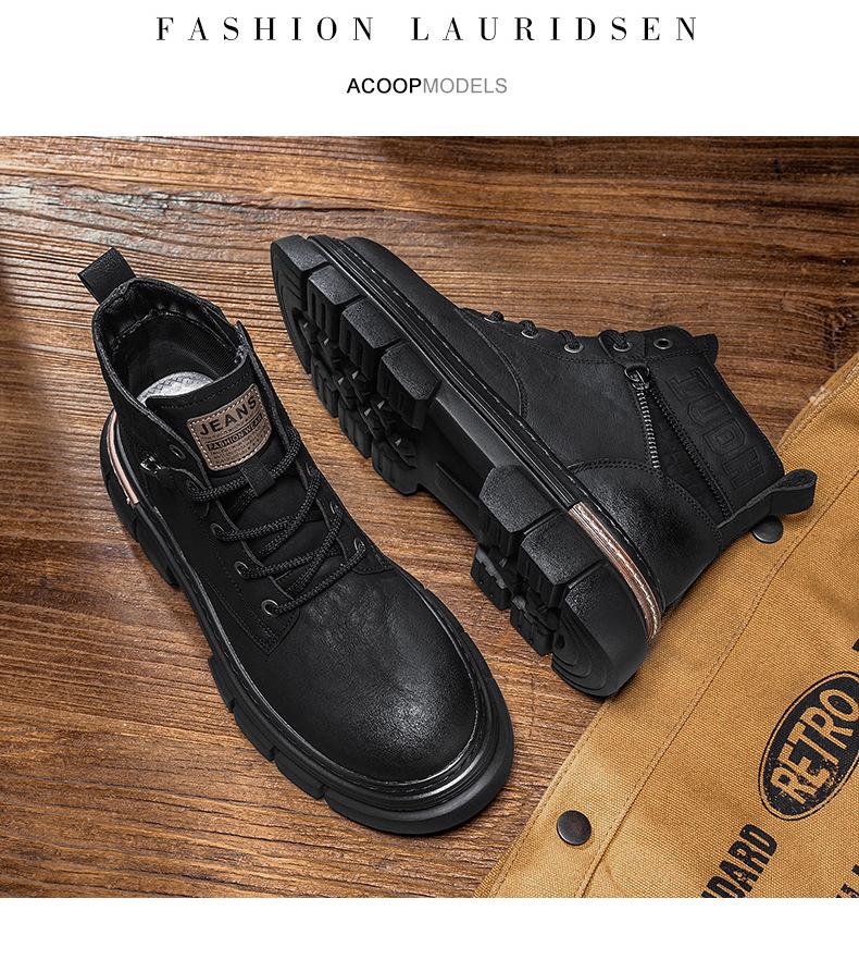 Men's 2024 Autumn/Winter High-Top Martin Boots - British-Style, Thick-Soled, Retro Work Boots with Soft Leather and Sole.