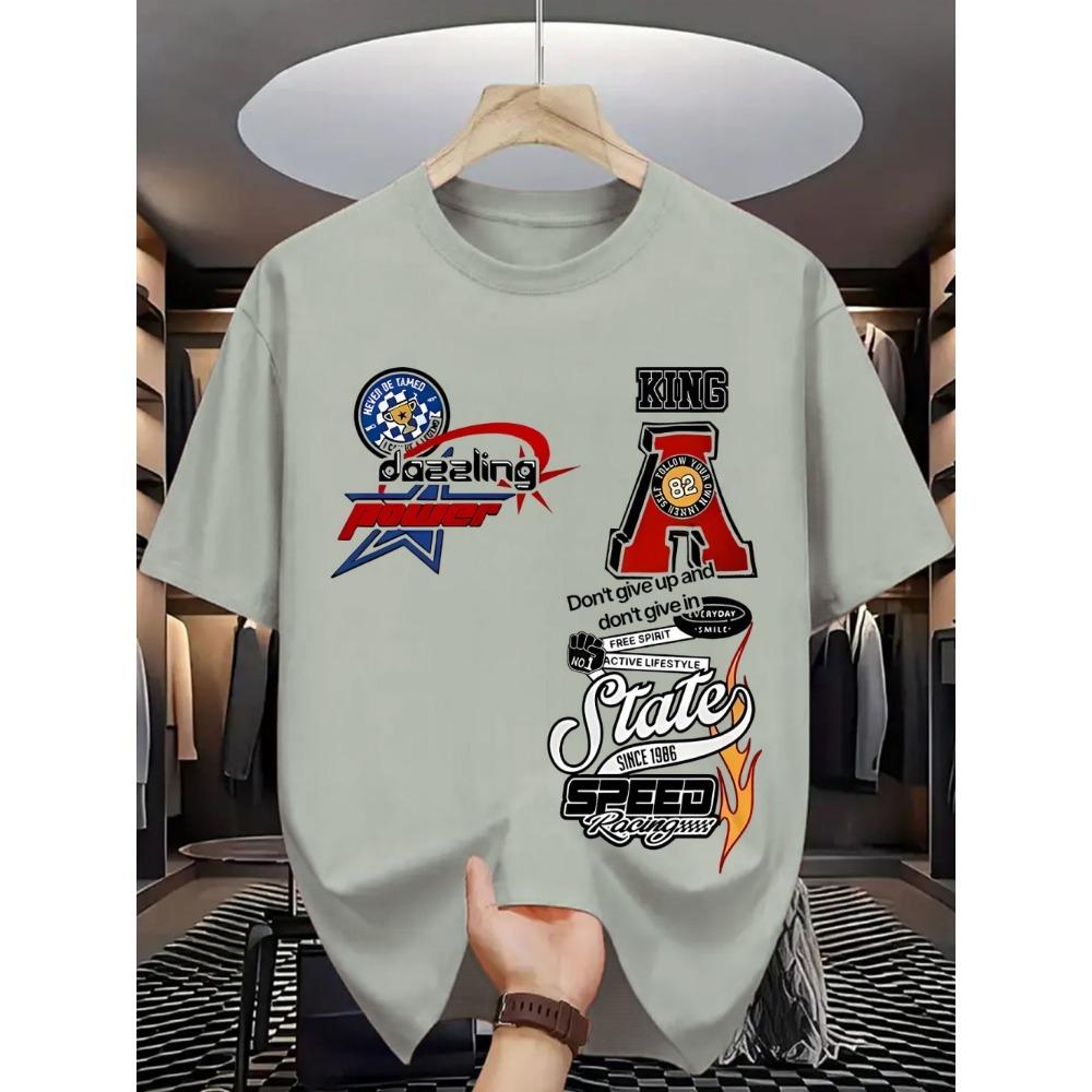 European and American Men's Summer Fashion Letter Graffiti Print Comfortable and Breathable Round Neck T-shirt Outdoor Street To