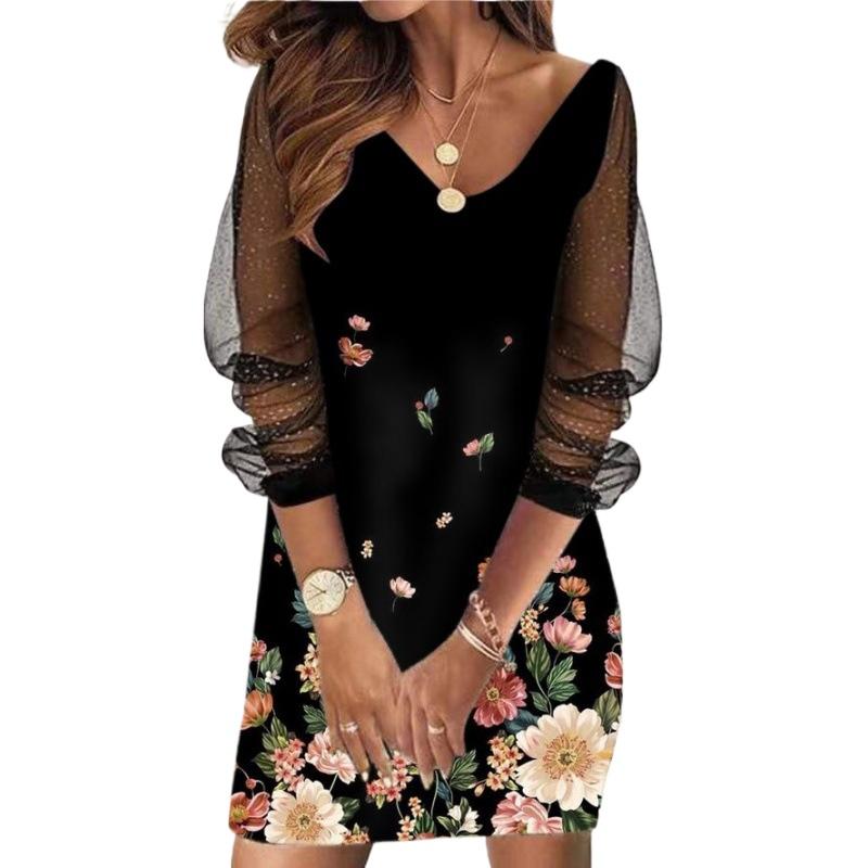 GMXIA Letnie, wiosenne sukienki damskie z długim rękawem i dekoltem w szpic